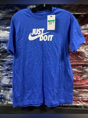 The Nike Tee “Just Do It” T-Shirt Logo Kids XL Unisex Blue White NWT FV4078-480